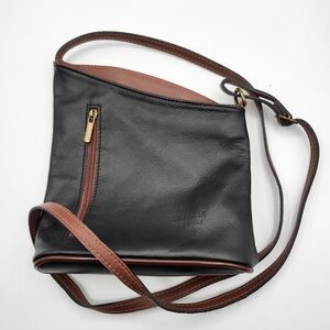 Vera Pelle Black and Brown Leather Asymmetrcal Crossbody